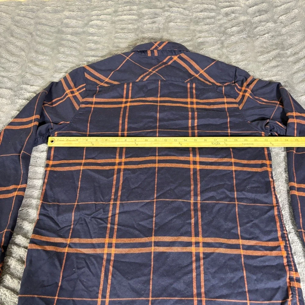 The North Face Mens Large Navy Blue Orange Plaid Cotton Flannel Button Up Shirt